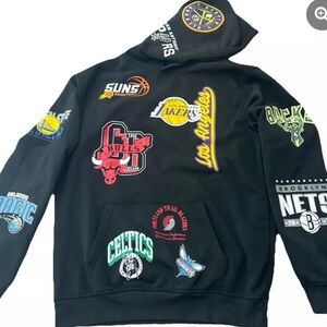 Ultra Game NBA Hoodie Mens large Black Multi Team All Over Logo Graphics